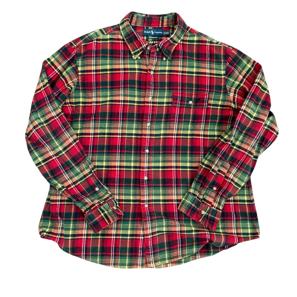 Ralph Lauren Shirt Mens XXLarge Multicolor Plaid Custom Fit Flannel Button Down